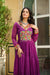 Purple Gamthi work Long Sleeve Fliary Ethnic Gown dress