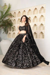 Black Floral Sequin Emblished Party Wear Lehenga