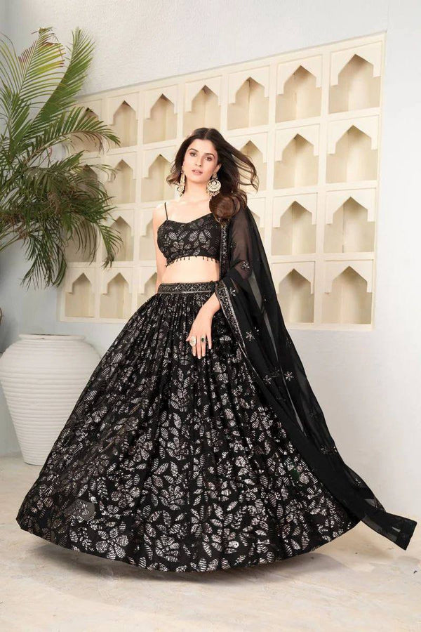 Black Floral Sequin Emblished Party Wear Lehenga