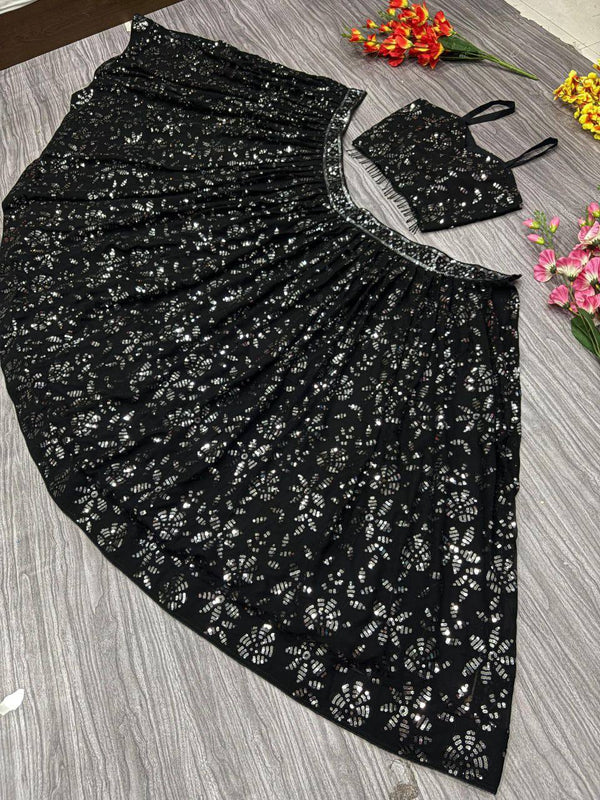 Black Floral Sequin Emblished Party Wear Lehenga