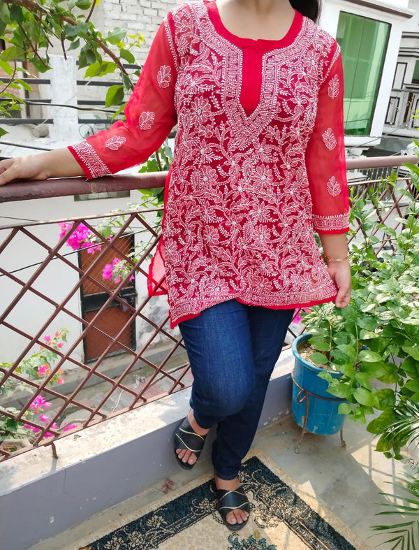 Chikankari Short Kurti in Georgotte