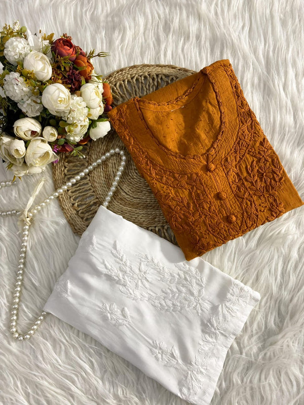 Elegant Pure Ghaspatti Chikankari Short Kurti pallazo Indowestern Set