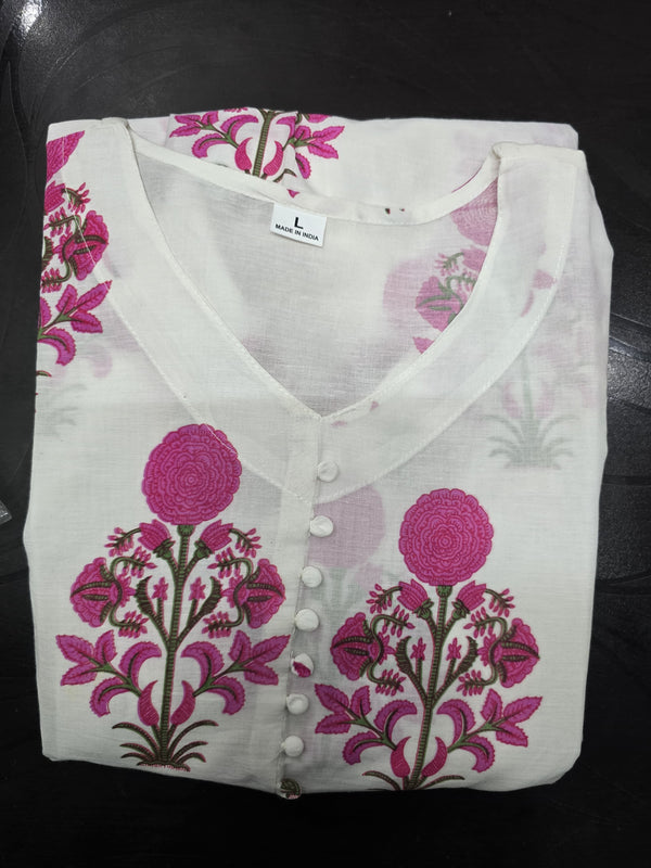 White Floral printed Frock style Midi dress