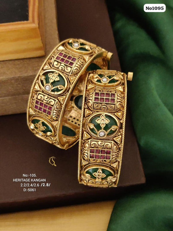 Polki stone Rajwadi Heritage Kangan Openable Kada/ Bangles,Set of 2