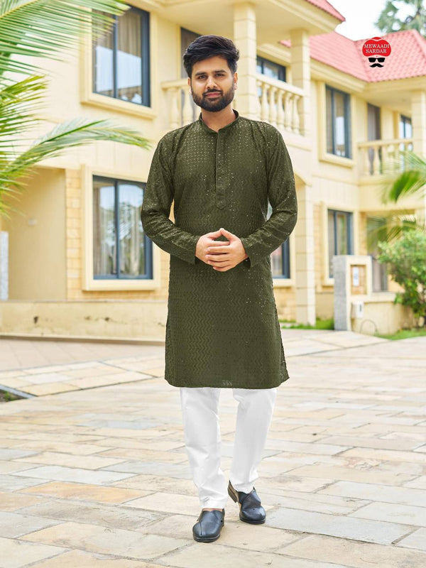 Men's Indian Ethnic Kurta Pajama with embroidered sequin embellished Set
