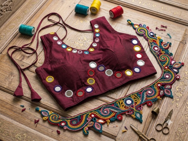 Sleeveless Mirror Work Blouse
