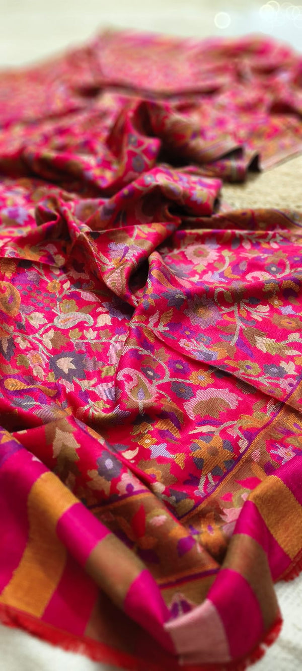 Soft Kalamkari Weaving Semi Pashmina Red Shawl