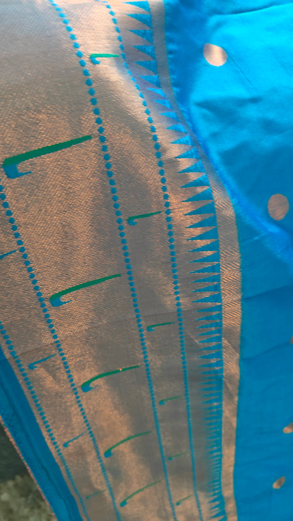 Teal Blue Peacock color Designer Soft Silk Paithani Saree