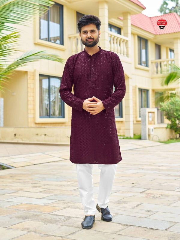 Men's Indian Ethnic Kurta Pajama with embroidered sequin embellished Set