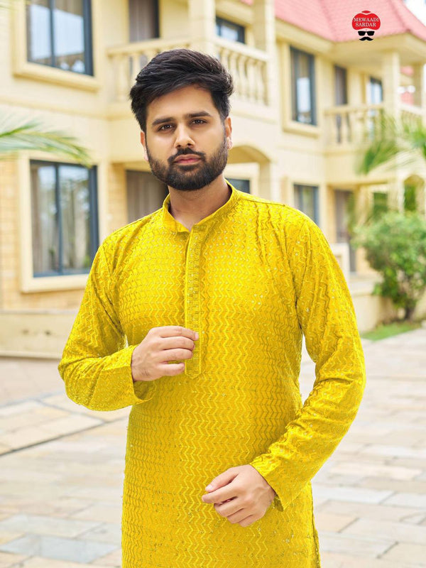 Men's Indian Ethnic Kurta Pajama with embroidered sequin embellished Set