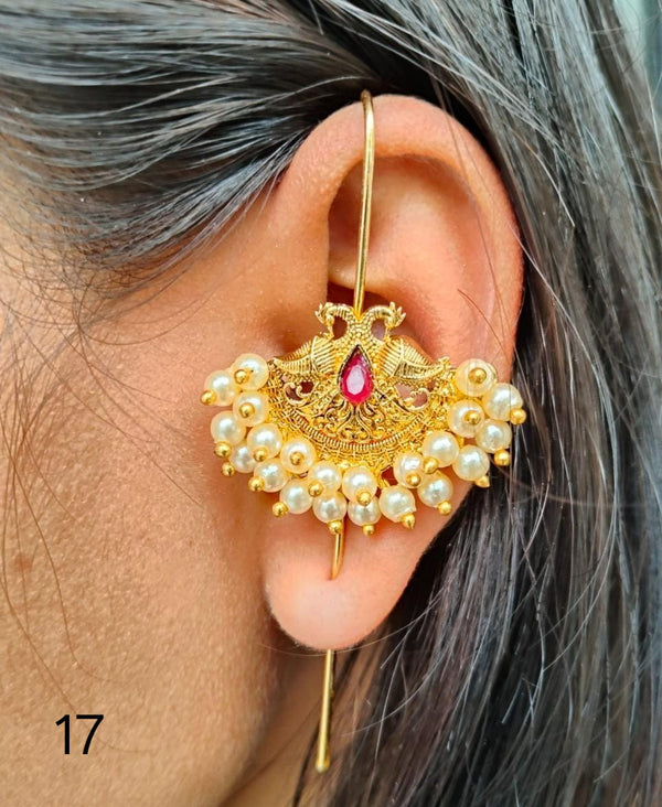 Designer Dual PeacockPearl Embedded EarCuffs