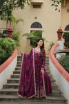 Gown Style Designer Wine Color Sharara Salwar Suit