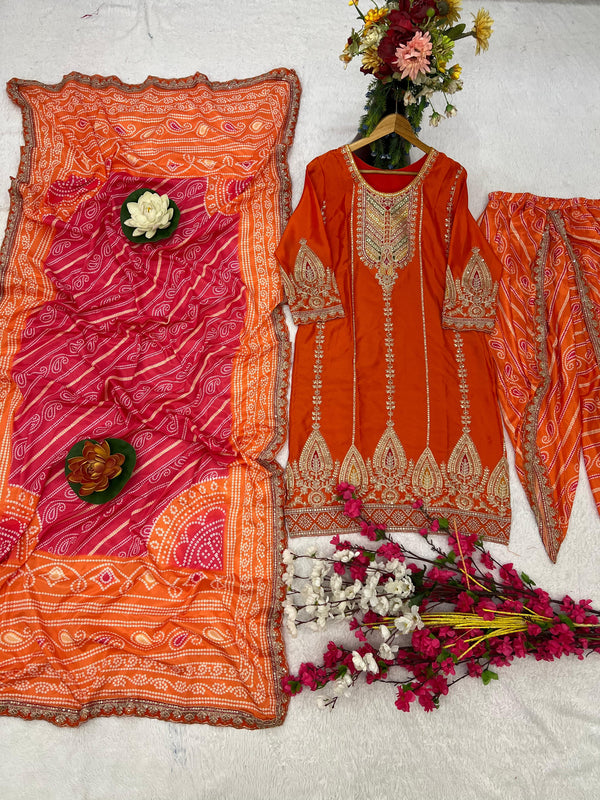 Punjabi style Festive wear Designer Kurta Dhoti and Dupatta set