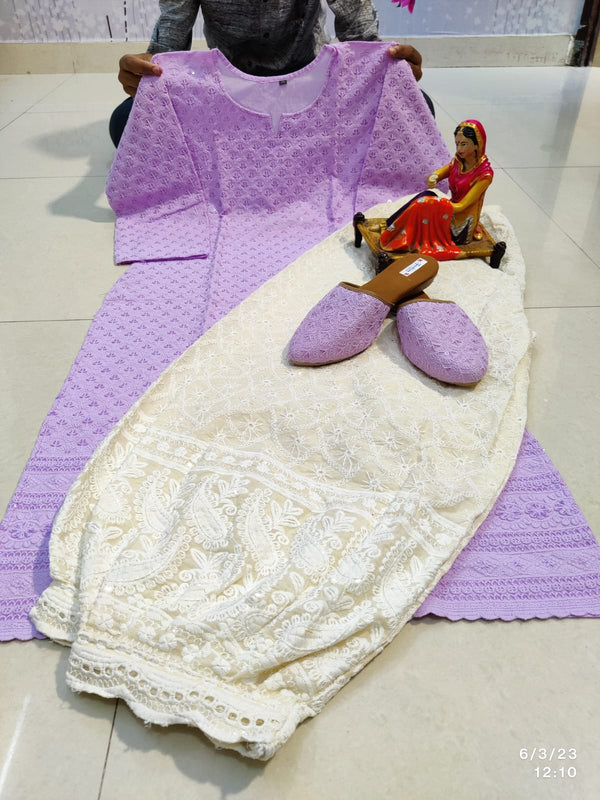 Lavender Sequin Chikankari Salwar Suit Afghani pant