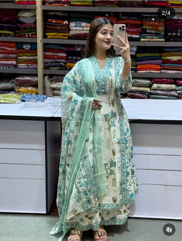 Jaipuri Cotton A line Flairy Kurti Salwar suit set
