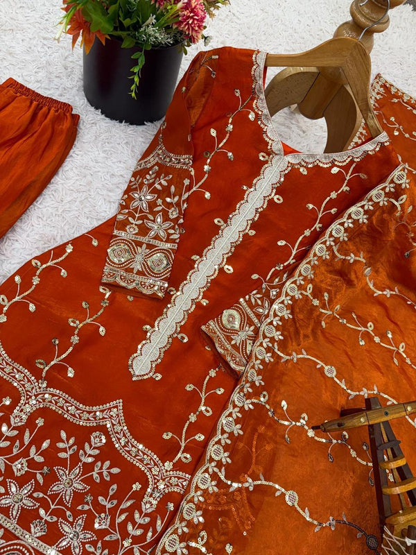 Orange PartywearSalwar Suit