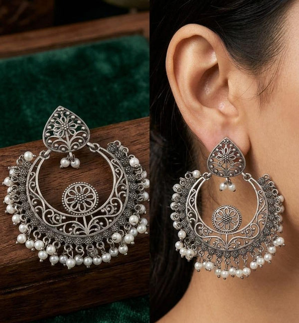 German Silver pearl beads Bali Earrings