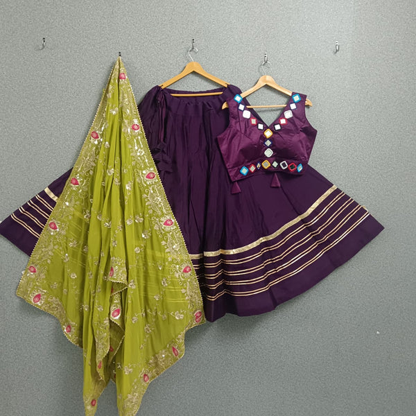 Navratri Sleeveless blouse Flairy Chaniya choli with Vintage work Dupatta