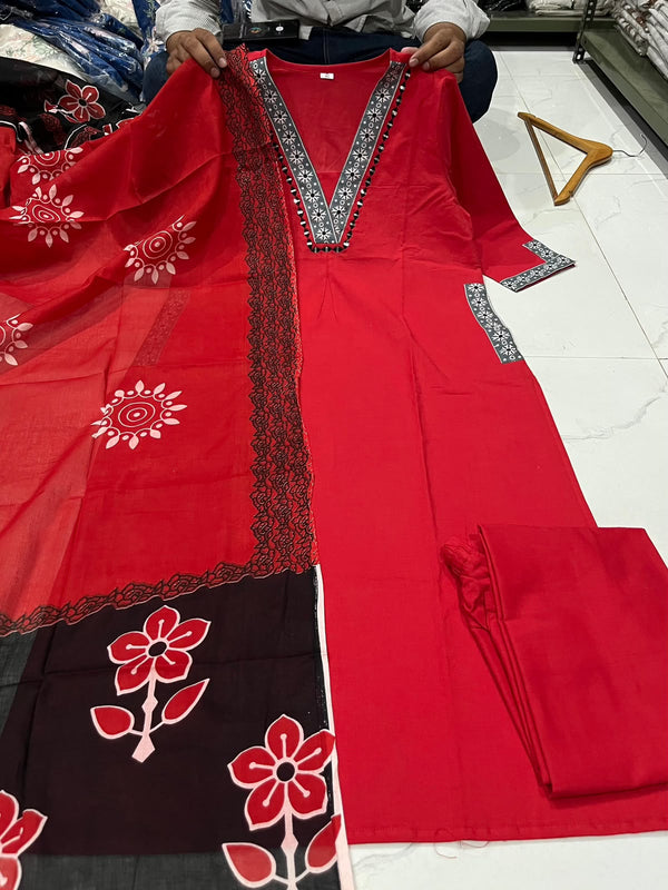 Jaipuri Cotton V Neckline Salwar suit set