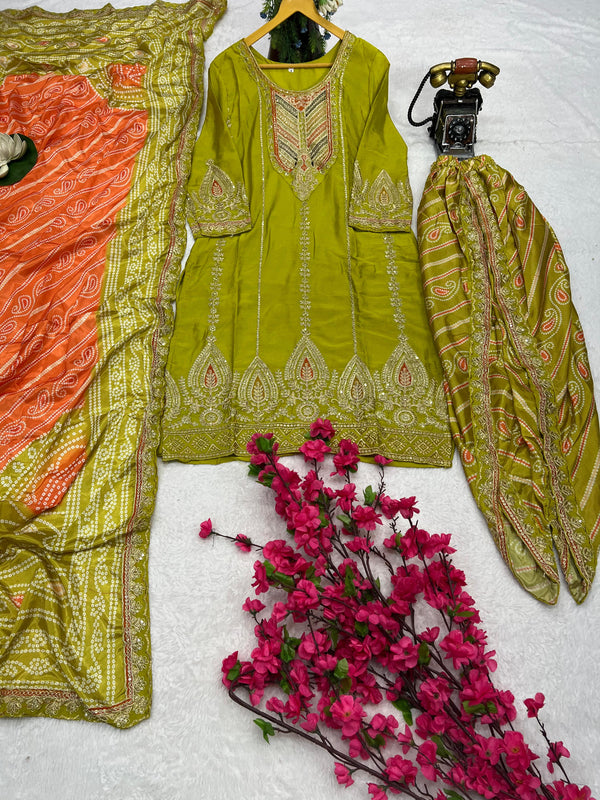 Punjabi style Festive wear Designer Kurta Dhoti and Dupatta set