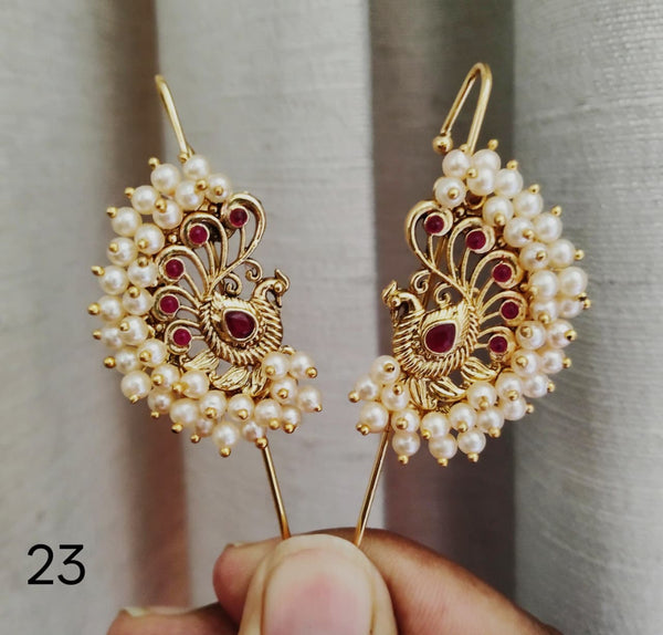 Designer Big PeacockPearl Embedded EarCuffs