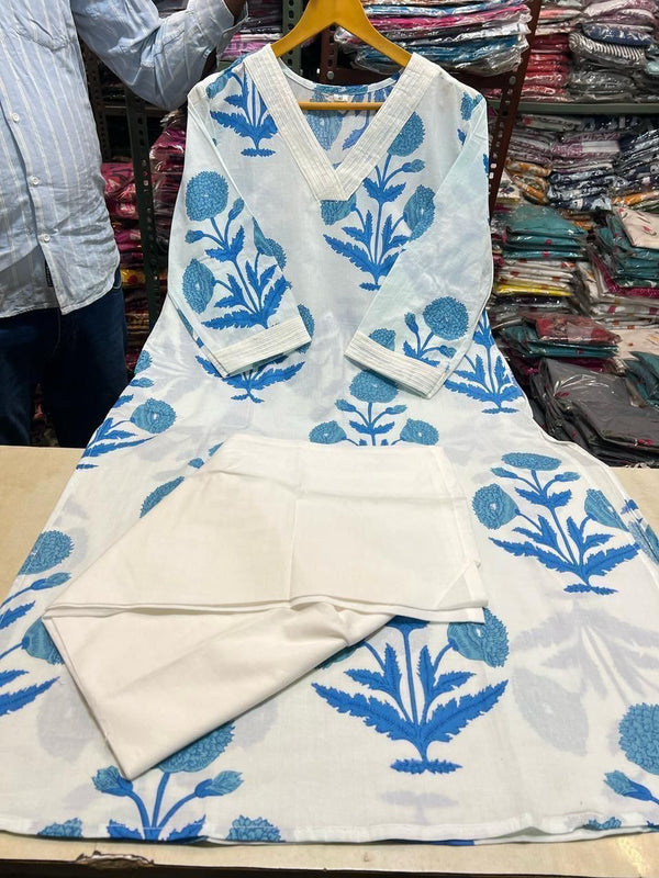 Jaipuri Mal Cotton Kalamkari Printed Kurti Pallazo Set