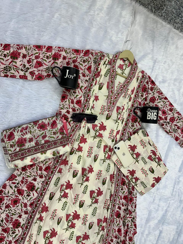 Jaipuri Cotton A line Flairy Kurti Salwar suit set