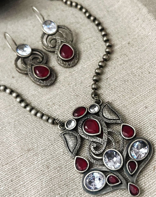 German Silver Ganesha Necklace with earrings