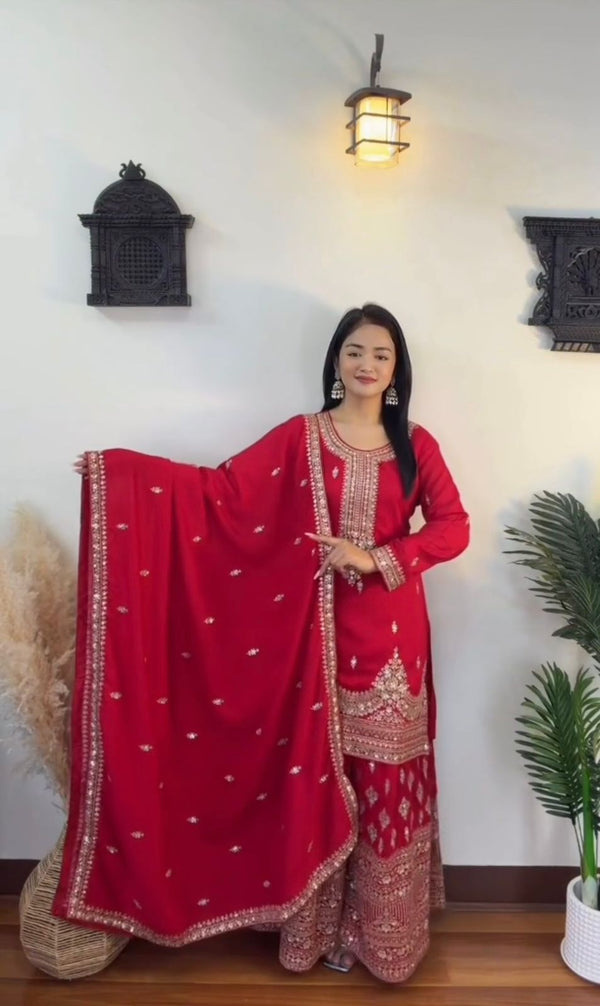 Red Designer Sharara Salwar Suit