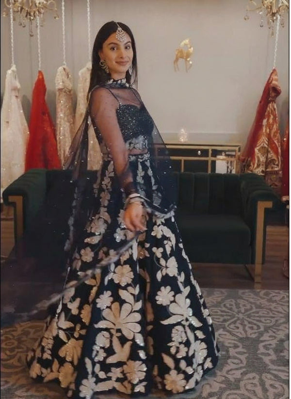 Floral Sequin Emblished Party Wear Lehenga
