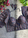 Designer Cotton Ajrakh Printed Blouse in Navy Blue