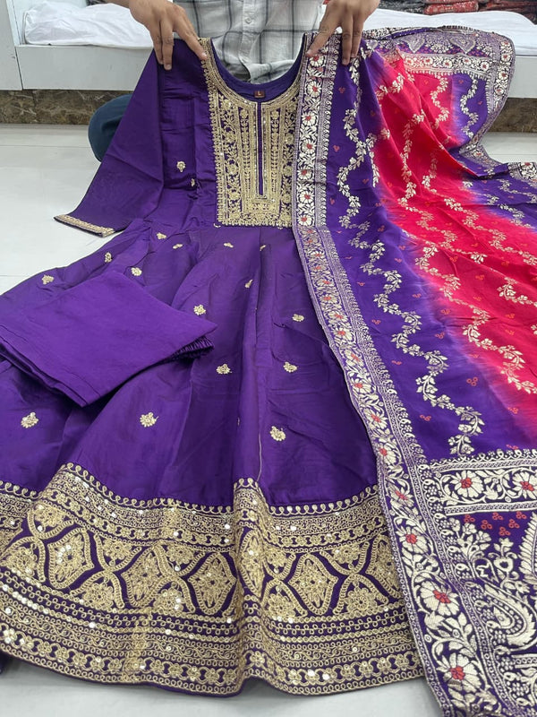 Purple Anarkali Salwar suit with Dupatta