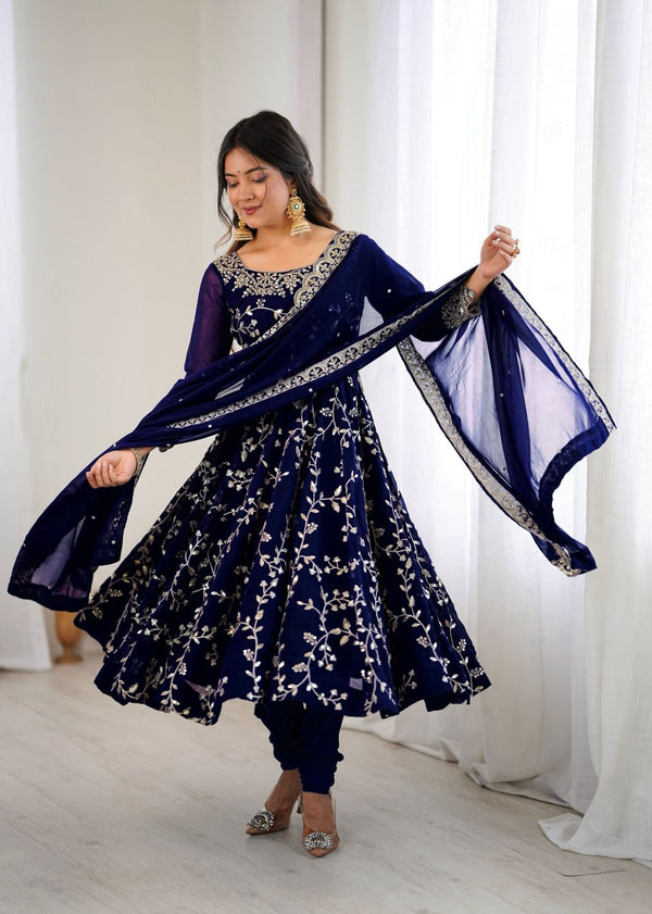 Navy Blue Partywear Anarkali Salwar Suit