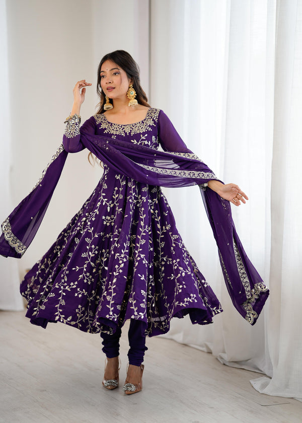Purple Partywear Anarkali Salwar Suit