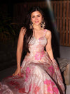 Pastel Peach Pink Floral Organza Party Wear Lehenga