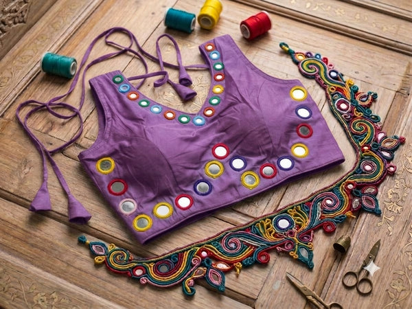 Sleeveless Mirror Work Blouse