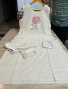 Rose Embroidery Khadi Cotton blend kurti pant set