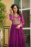 Purple Gamthi work Long Sleeve Fliary Ethnic Gown dress