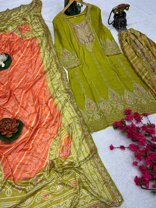 Punjabi style Festive wear Designer Kurta Dhoti and Dupatta set