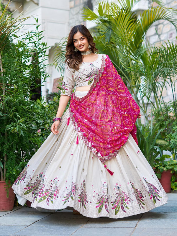 Cream off white Soft Tissue silk Lehenga Choli set