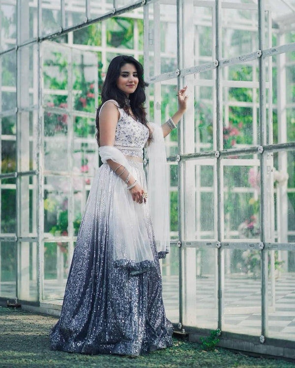 Shimmer Sequin Grey party wear lehenga choli set