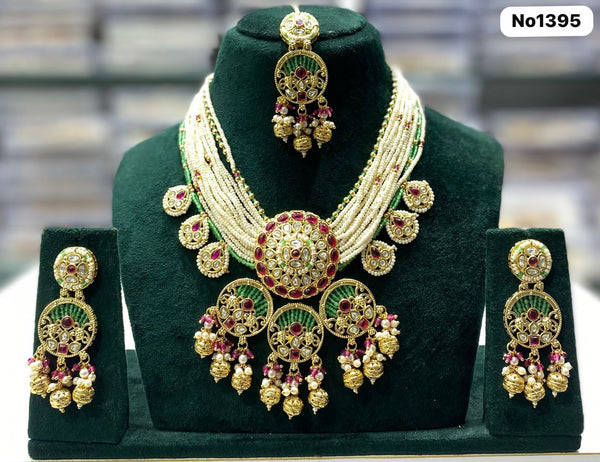Festive and Wedding Ceremony Beaded Jadau Kundan Fashion Jewelry Set
