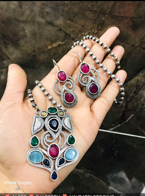 German Silver Ganesha Necklace with earrings