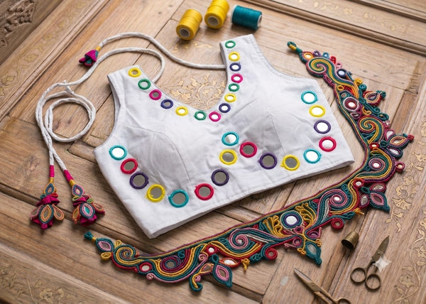 Sleeveless Mirror Work Blouse