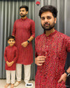 Red Bandhej Printed Rayon Men's kurta pant set