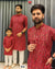 Red Bandhej Printed Rayon Men's kurta pant set