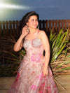 Pastel Peach Pink Floral Organza Party Wear Lehenga