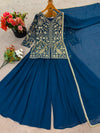 Indigo Blue Wear Sharara Heavy Faux Georgette Top Plazzo and Dupatta Set