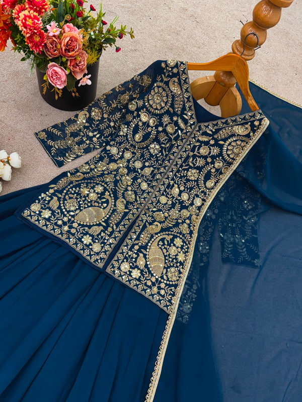 Indigo Blue Wear Sharara Heavy Faux Georgette Top Plazzo and Dupatta Set