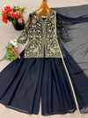 Black Party Wear Sharara Heavy Faux Georgette Top Plazzo and Dupatta Set